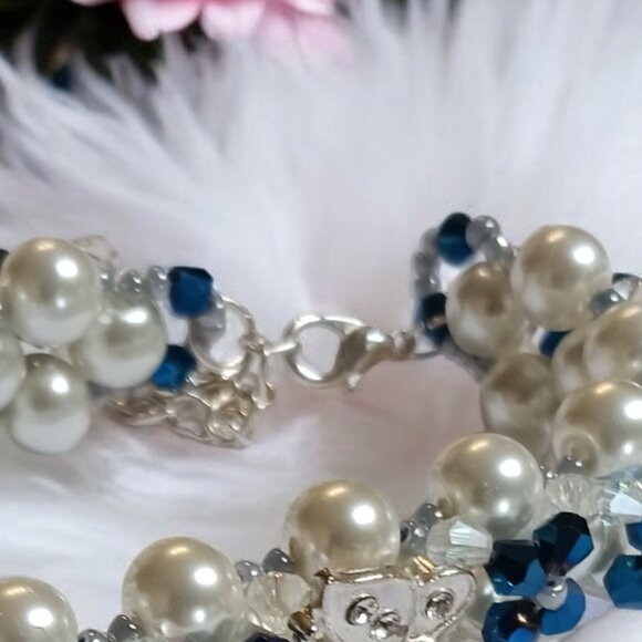 Handcrafted Butterfly & Pearl Beaded Bracelet – Cobalt Blue & Crystal Accents - Picture 7 of 7